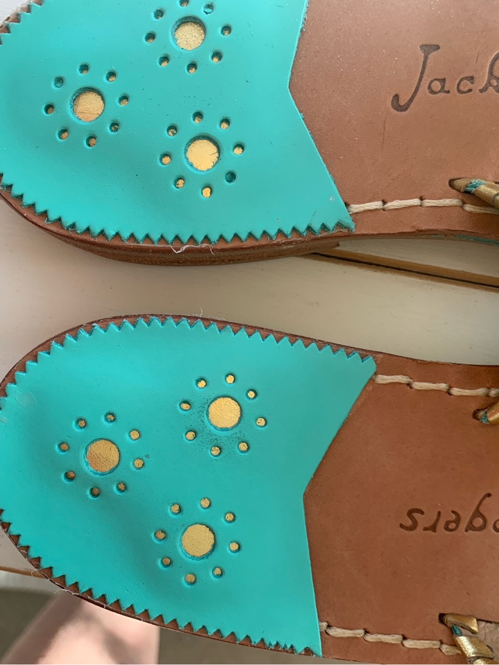 Jack Rogers Turquoise Women's Sandals with Gold Trim 9 NWOT - Picture 4 of 6